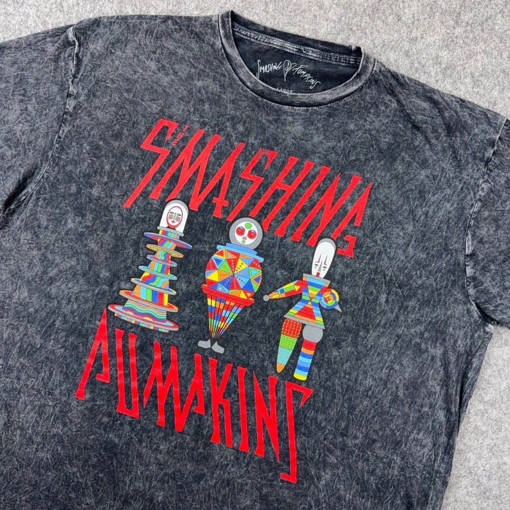 Smashing Pumpkins Shirt Men Large Black 2019 Summer Tour Acid Wash Rock Band Tee
